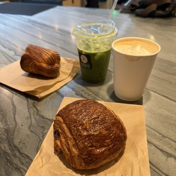 Hardware Coffee - lemon pastry, iced matcha, vanilla latte, and chocolate crossiant - Cafes Near Me - San Francisco, California