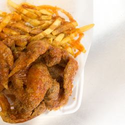 J & J Fish - Six wings w/bbq on it