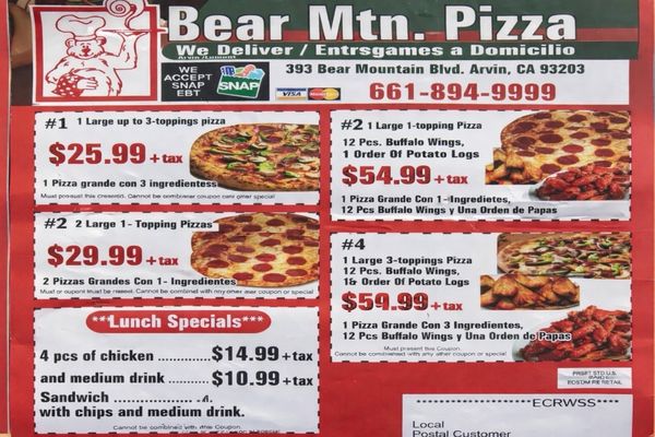 Menu photo 1 Bear Mountain Pizza Arvin, CA Menu photo 1 Bear Mountain Pizza Arvin, CA