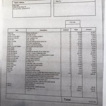 Competition Engineering - This is my itemized bill and some of those cars are worth over $200,000 that he's trusted with - Auto Repair Near Me - Phoenix, Arizona