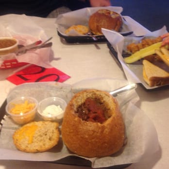 Satchmo's - Chili and gumbo in bread bowls. Children's grilled cheese with pickles and bread pudding. It was all delicious! - Cajun/Creole Near Me - Flagstaff, Arizona Satchmo's - Chili and gumbo in bread bowls. Children's grilled cheese with pickles and bread pudding. It was all delicious! - Cajun/Creole Near Me - Flagstaff, Arizona