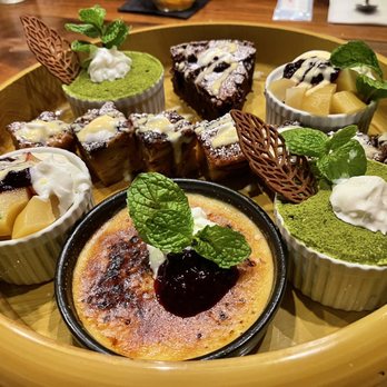 EBESU Robata & Sushi - Croissant Pudding, crème brûlée, poached peach, Matcha Tiramisu - Sushi Bars Near Me - Plano, Texas