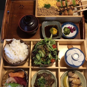 Robata Wasa - 3-item bento with miso marinated black cod, 6 pc sashimi, and yakiniku, and robata lunch set, deliciousssssss! - Sushi Bars Near Me - Irvine, California Robata Wasa - 3-item bento with miso marinated black cod, 6 pc sashimi, and yakiniku, and robata lunch set, deliciousssssss! - Sushi Bars Near Me - Irvine, California