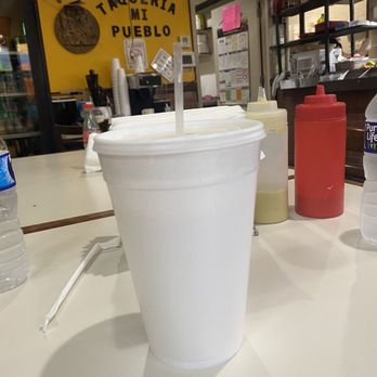 Taqueria Mi Pueblo - a plastic cup on a table - Mexican Near Me - Chicago, Illinois Taqueria Mi Pueblo - a plastic cup on a table - Mexican Near Me - Chicago, Illinois