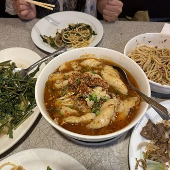 Sichuan Dynasty - Sichuan style fish fillet, cumin beef, stir fry noodles, stir fry water spinach - Chinese Near Me - Overland Park, Kansas