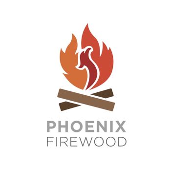 Phoenix Firewood - The logo displays a stylized phoenix with flames in shades of red and orange, with two crossed logs beneath it, and the text 'PHOENIX FIREWOOD' below. - Firewood Near Me - Mesa, Arizona