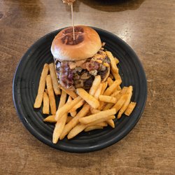 Joanie’s - " The Joanie " Burger and Cajun Fries.  This is a big, juicy burger