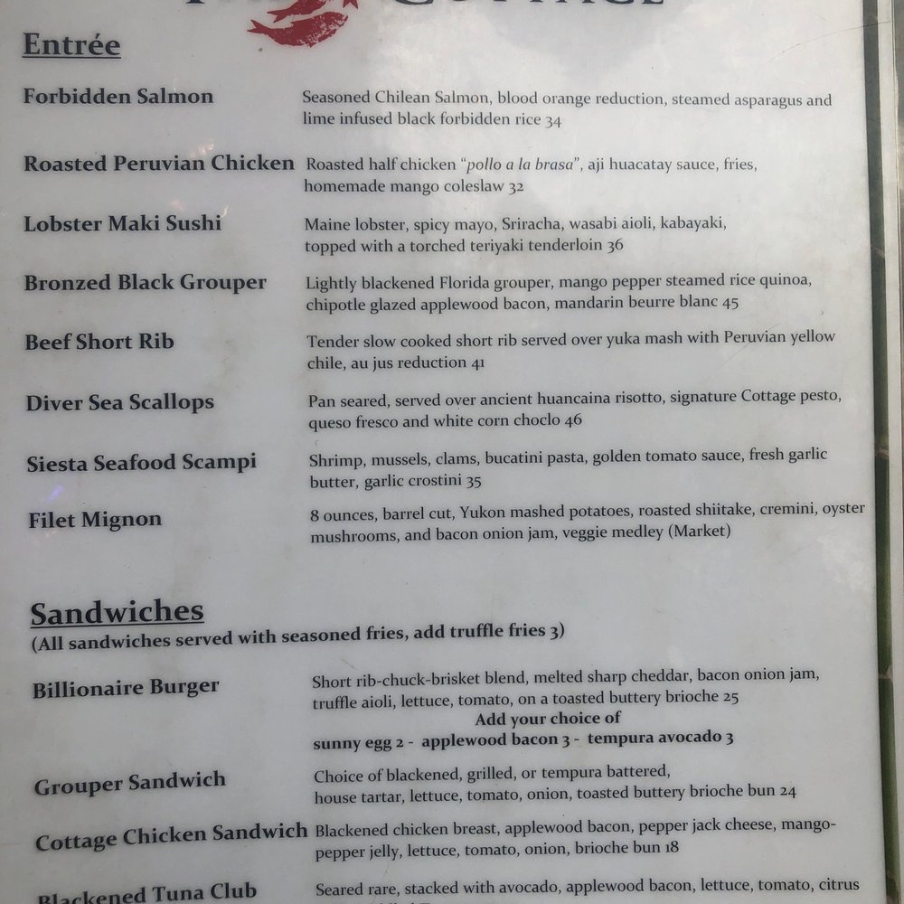 The Cottage - Entree Menu - New American Near Me - Sarasota, Florida The Cottage - Entree Menu - New American Near Me - Sarasota, Florida