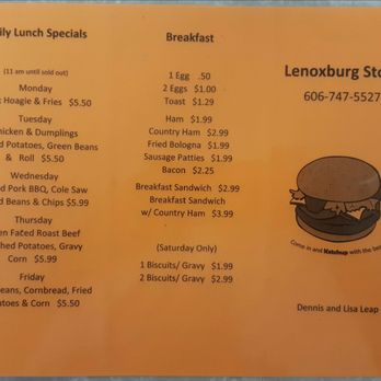 Lenoxburg Store - Menu - breakfast and lunch specials - Butcher Near Me - Foster, Kentucky Lenoxburg Store - Menu - breakfast and lunch specials - Butcher Near Me - Foster, Kentucky