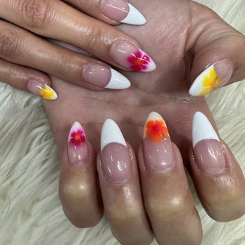 Blooming Nails and Spa - Hibiscus French tip - Nail Salons Near Me - La Habra, California Blooming Nails and Spa - Hibiscus French tip - Nail Salons Near Me - La Habra, California