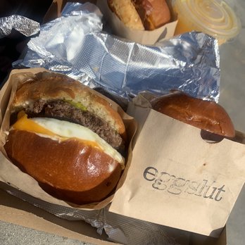 Eggslut - The sausage egg and cheese sandwich with added avocado!! Bomb! - Breakfast & Brunch Near Me - Los Angeles, California Eggslut - The sausage egg and cheese sandwich with added avocado!! Bomb! - Breakfast & Brunch Near Me - Los Angeles, California
