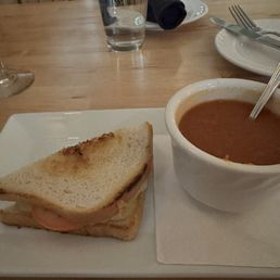 Tomato soup and a wanna be grilled cheese Tomato soup and a wanna be grilled cheese