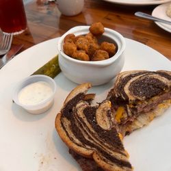 Benny’s Café Breakfast and Lunch - Patty melt medium rare & okra w/ranch