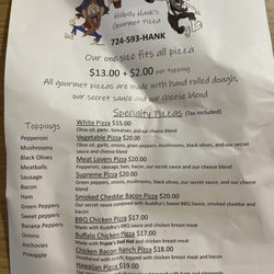 Hanks Gourmet Pizza - Updated Menu