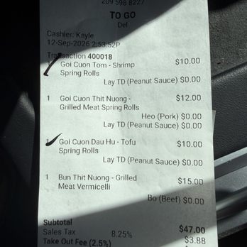 Pho Saigon Bay - Lodi - Receipt showing $10 tip on a take out order - Vietnamese Near Me - Lodi, California Pho Saigon Bay - Lodi - Receipt showing $10 tip on a take out order - Vietnamese Near Me - Lodi, California