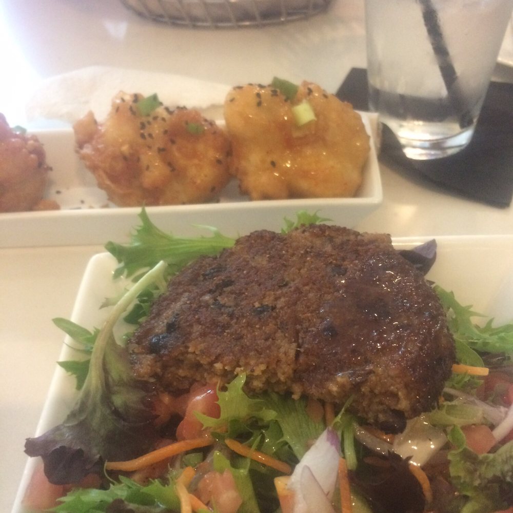 Small Batch - Kung fu cauliflower! Veggie burger on a small salad! Delicious! - Breweries Near Me - Winston-Salem, North Carolina