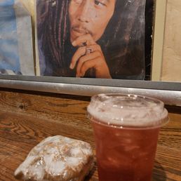 My treats, herbal iced tea and crumb cake.