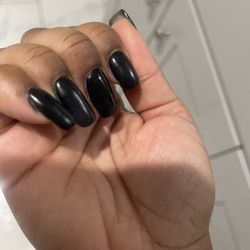 Helen's Nails & Spa - Powder dip on natural nails. Black shiny and natural design!
