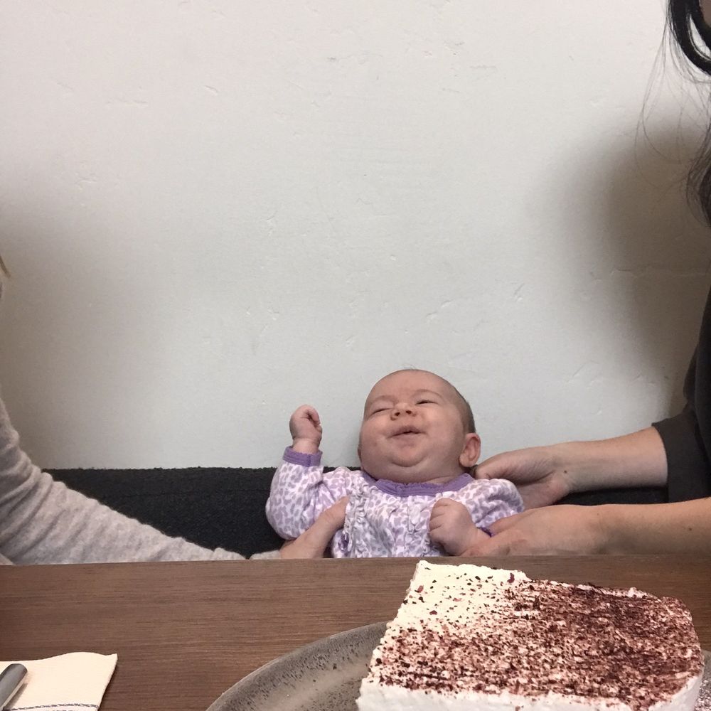 Tres leches cake. Baby for scale. Tres leches cake. Baby for scale.