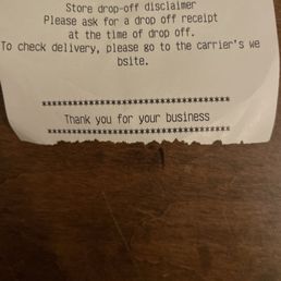 Receipt encouraging customers to ask for a receipt at time of drop off.