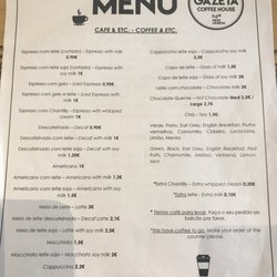 Gazeta Coffee House - Menu, page 1 (5/2019)