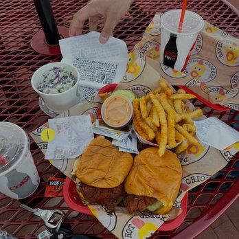 Dave's Hot Chicken - two sliders with cheese, side of fries, and kaleslaw - Chicken Shop Near Me - Tustin, California Dave's Hot Chicken - two sliders with cheese, side of fries, and kaleslaw - Chicken Shop Near Me - Tustin, California