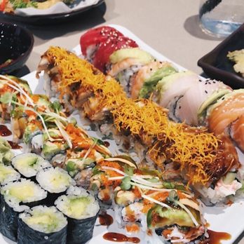 Sushi Station - Left to right: avocado roll, marcos roll, firecracker, and rainbow roll. SO YUMMY. - Sushi Bars Near Me - Webster Groves, Missouri Sushi Station - Left to right: avocado roll, marcos roll, firecracker, and rainbow roll. SO YUMMY. - Sushi Bars Near Me - Webster Groves, Missouri