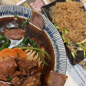 Luyixian - Signature Beef Noodle - $15.99 Jellyfish Side - $8.99 - Shanghainese Near Me - Alhambra, California