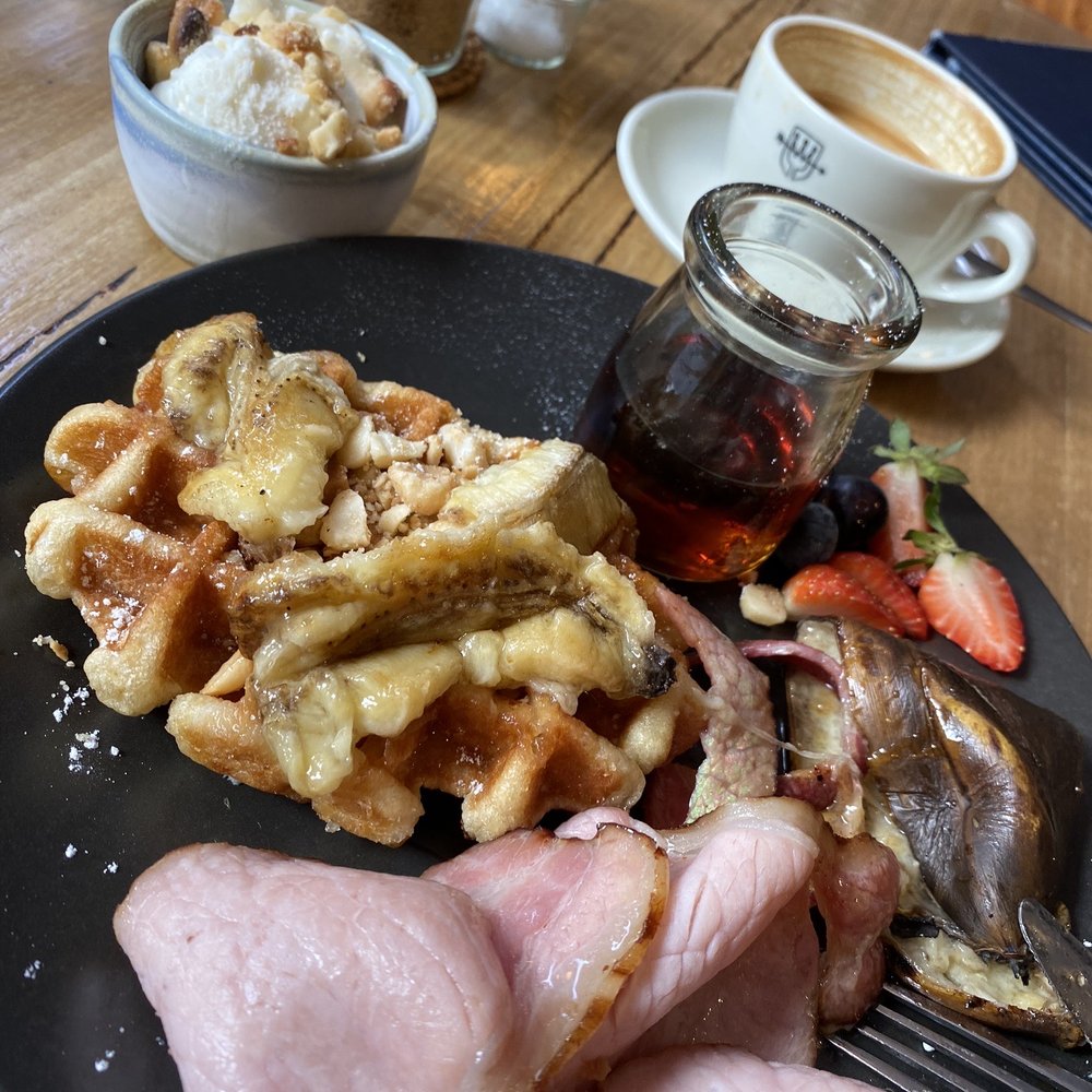 The Fine Food Store - The waffle with a side of bacon - Cafes Near Me - The Rocks, NSW