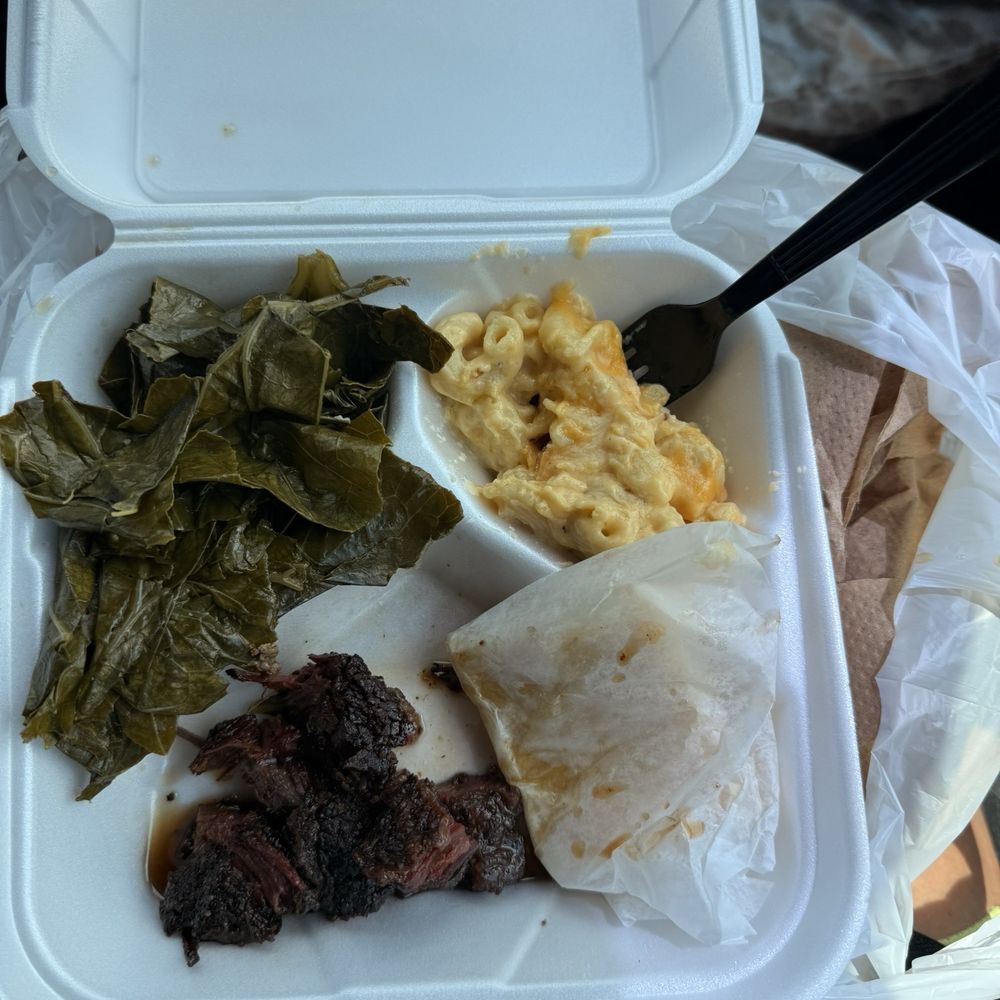 Collards, Mac n cheese , cornbread and burnt ends. Collards, Mac n cheese , cornbread and burnt ends.