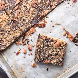 Lily Purrl’s Kitchen - Man Candy Toffee- sweet crispy toffee topped with dark chocolate candies bacon & pecans