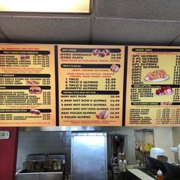 Sandwiches, burgers, hotdogs, wings, fish, shrimp, Gyros