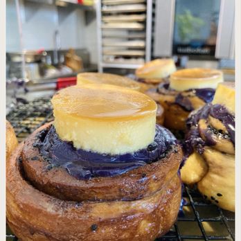 Baking With Ish - Flan on top of Ube Cinnabon. - Bakeries Near Me - San Gabriel, California