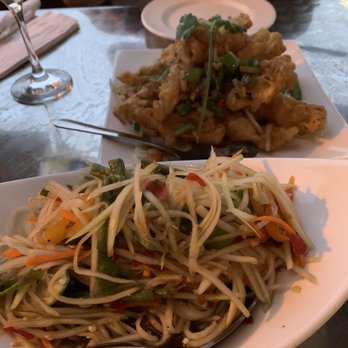Restaurant Phuket - a plate of food and a glass of wine - Thai Near Me - Saint-Leonard, Quebec