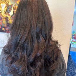 No bleach highlights, long layers cut