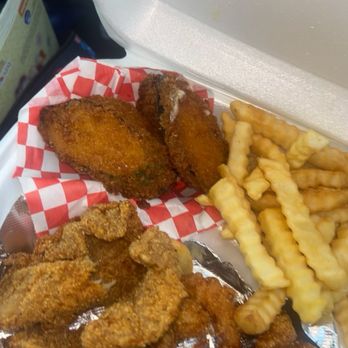 Big Fish Market - A. 10 Piece Medium Shrimp and 3 Piece Fish Combo Plate (fries & fried Zucchini) - Seafood Near Me - Moreno Valley, California