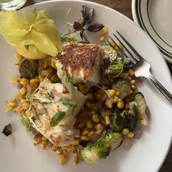 Bea - Sea Bass with buttered corn and Brussels - Cocktail Bars Near Me - New York, New York Bea - Sea Bass with buttered corn and Brussels - Cocktail Bars Near Me - New York, New York