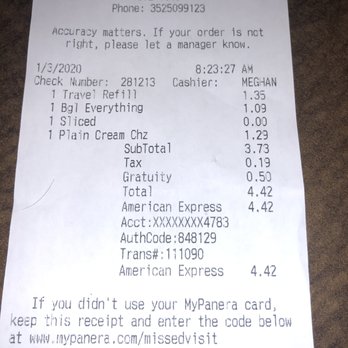 Panera Bread - Receipt showing a tablespoon of cream cheese costing more than the bagel - Sandwiches Near Me - Ocala, Florida Panera Bread - Receipt showing a tablespoon of cream cheese costing more than the bagel - Sandwiches Near Me - Ocala, Florida