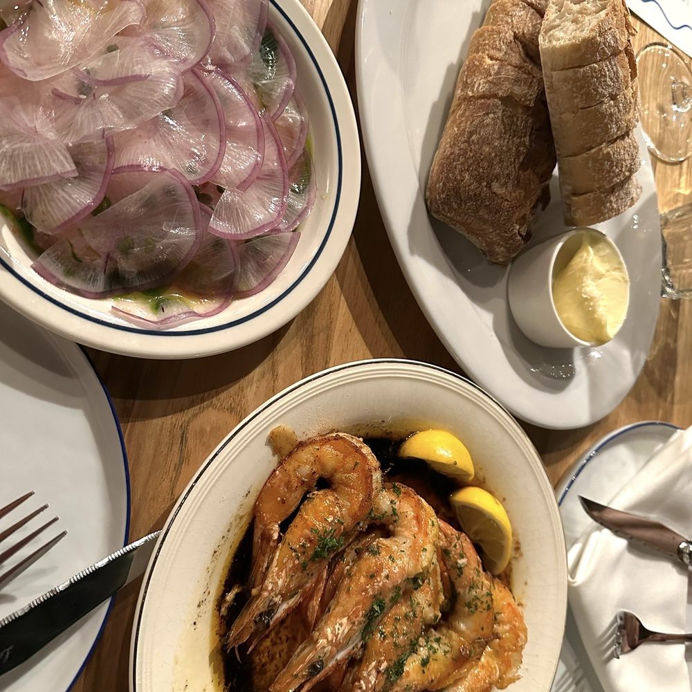 Luka - Hamachi crudo, blue spicy prawns, baguette - Coffee & Tea Near Me - Artesia, California Luka - Hamachi crudo, blue spicy prawns, baguette - Coffee & Tea Near Me - Artesia, California