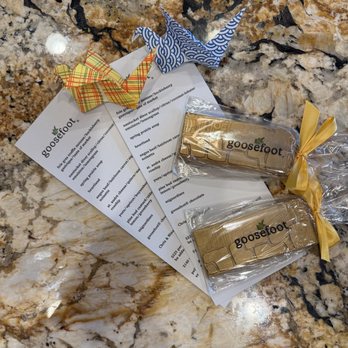 Goosefoot - Thank you/parting Chocolates/menu/origami.  Such a nice touch. - New American Near Me - Chicago, Illinois