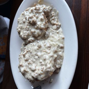 The Hangry Fork - Sausage gravy over biscuits!  Yummmmm - Waffles Near Me - Wolcott, Connecticut