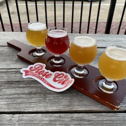 Beer flight + outdoor patio = perfect date night.