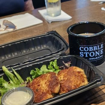 Cobblestone On Main - These are the crab cakes. My husband says they were well seasoned and very good. - New American Near Me - Webster, New York
