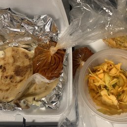 Cheese pupusas , slaw and red sauce Cheese pupusas , slaw and red sauce