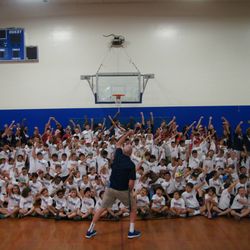 Bald Eagle Sports Camp - Coach Bob pumping up over 180 campers during Summer 2016! Creating a strong sense of community is a top priority at our camp.