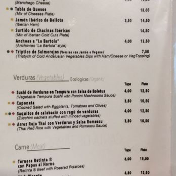 La Bartola - Menu - June, 2019 - Tapas Bars Near Me - Seville, SE