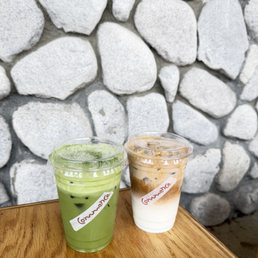 double matcha & peanut latte
