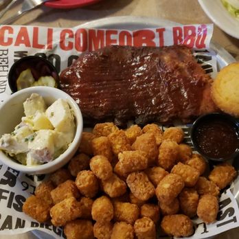 Cali BBQ - Half Rack of Ribs, Tots, Potato Salad, jalapeno cornbread - Barbeque Near Me - Spring Valley, California