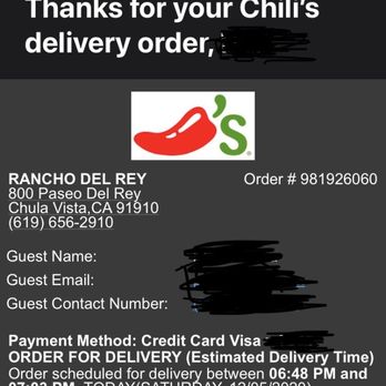 Chili's - Ordered @550 with delivery between 648-703. - Tex-Mex Near Me - Chula Vista, California