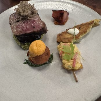 Kochi - Sixth course - upgraded A5 WAGYU - Black Garlic Glaze, Millet Tabbouleh, Ume, Crispy Potato Salad - Korean Near Me - New York, New York Kochi - Sixth course - upgraded A5 WAGYU - Black Garlic Glaze, Millet Tabbouleh, Ume, Crispy Potato Salad - Korean Near Me - New York, New York